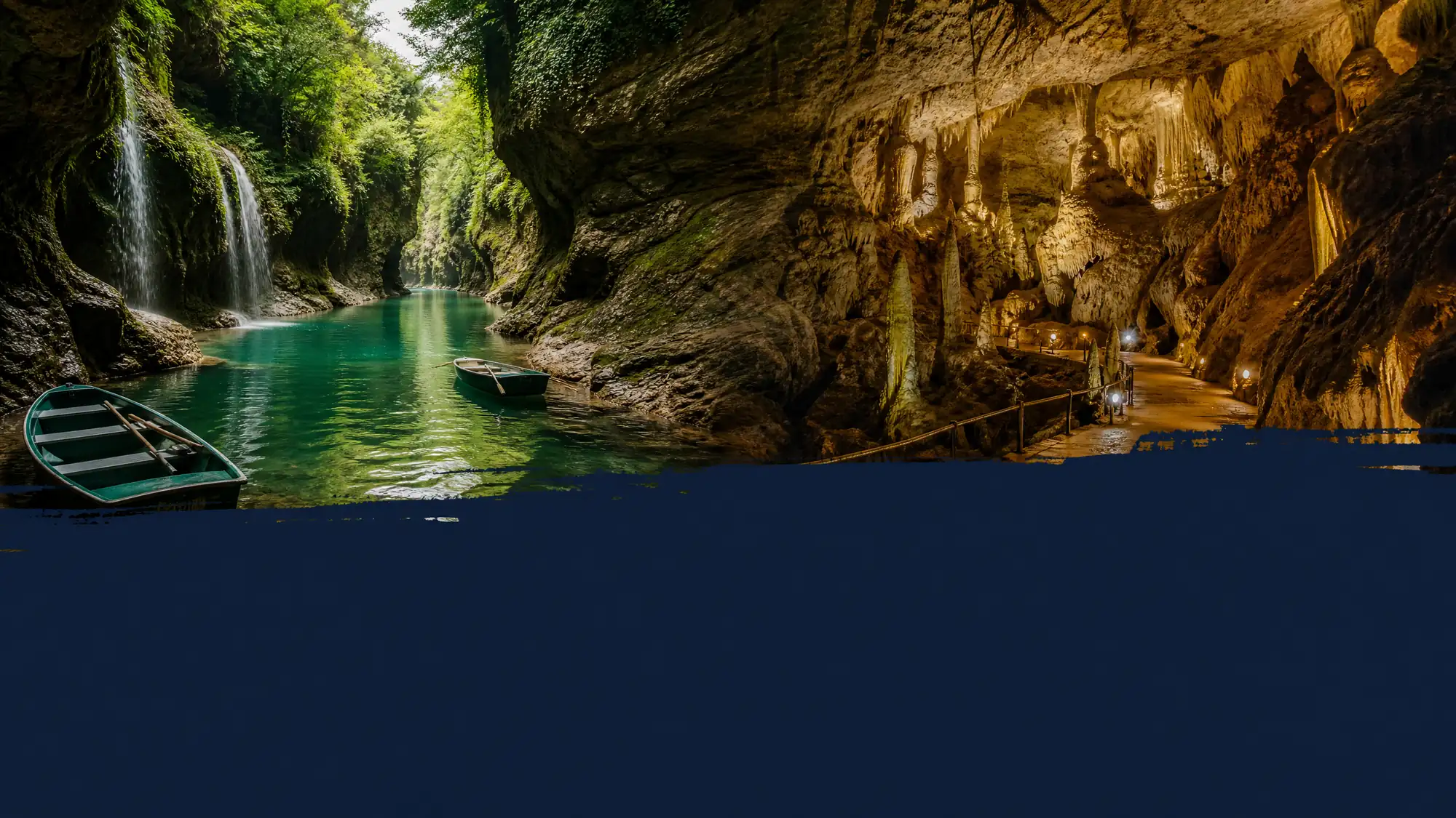 Explorez un réseau de grottes illuminé de 1,4 km et faites une balade en barque dans une gorge fluviale verdoyante. La plupart des visiteurs combinent les deux sites lors d'une excursion d'une journée depuis Koutaïssi.
